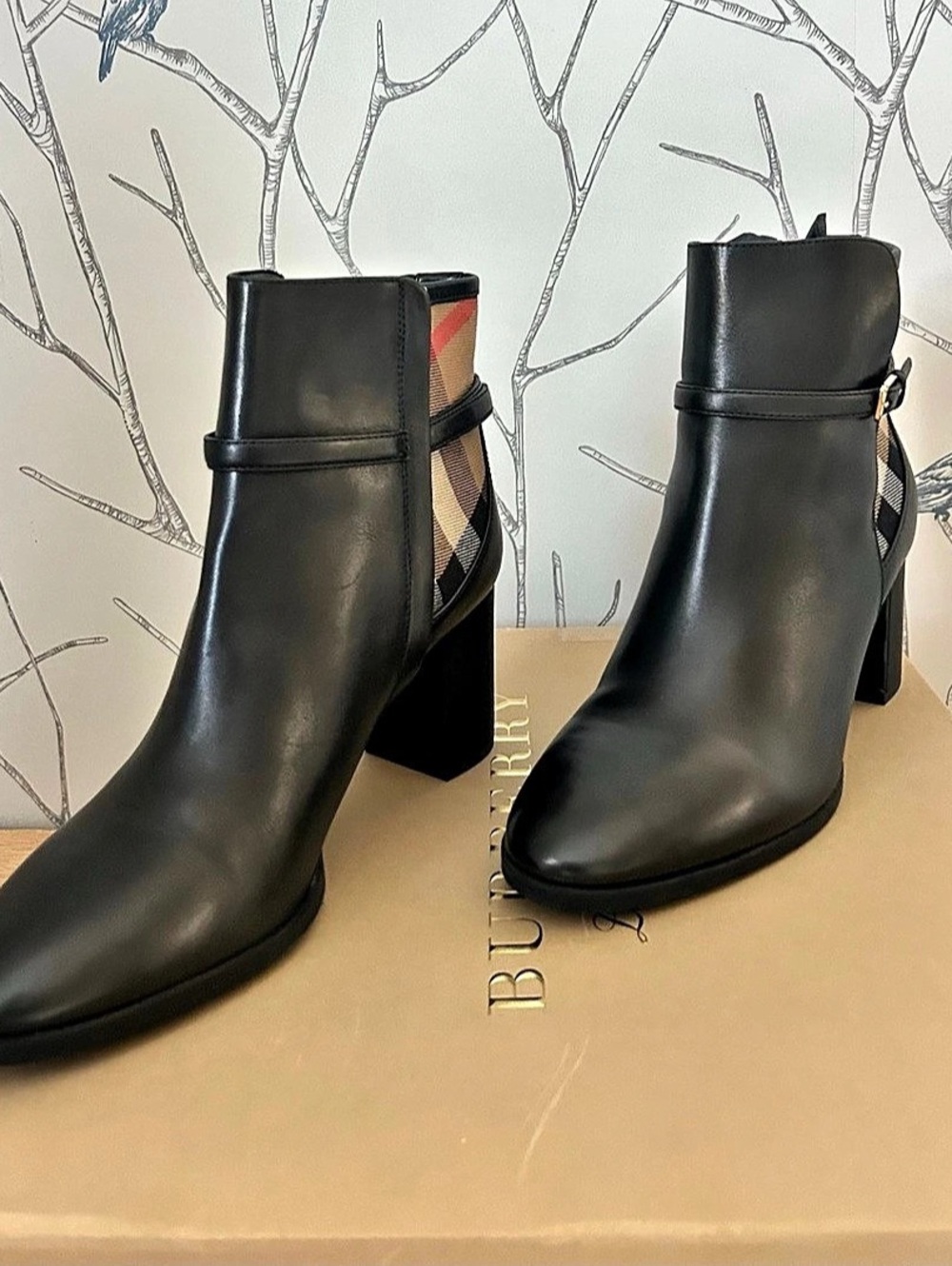 Burberry Stebbingford 70 House Check Chain Ankle Boot Plaid Ankle Boots in Black